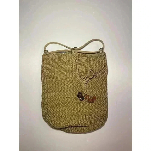 Oscar De La Renta Raffia Bucket Bag Wicker Suede Woven Purse Natural Beach Purse - Picture 6 of 16